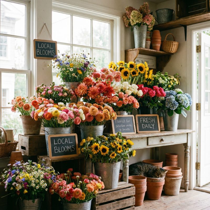 Colourful flower shop display